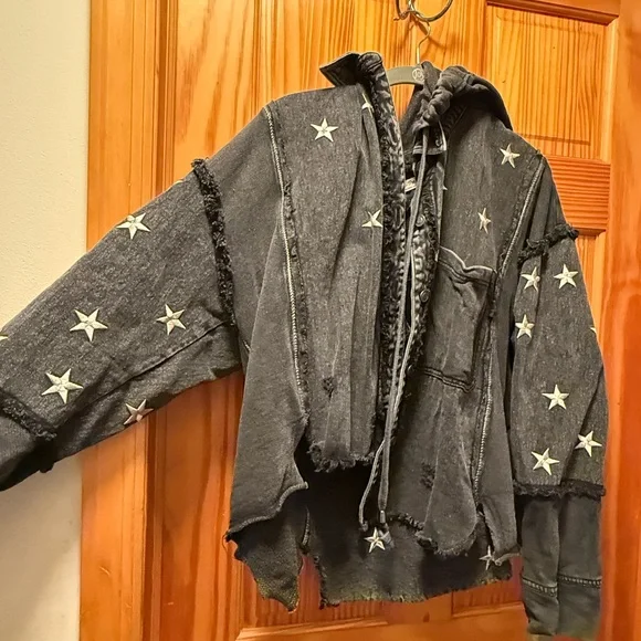 Free People Star-Embellished Gray Jean Jacket - Picture 2 of 3
